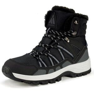 Women’s Black Waterproof Lace Up Anti-Slip Warm Snow Booties Sneakers